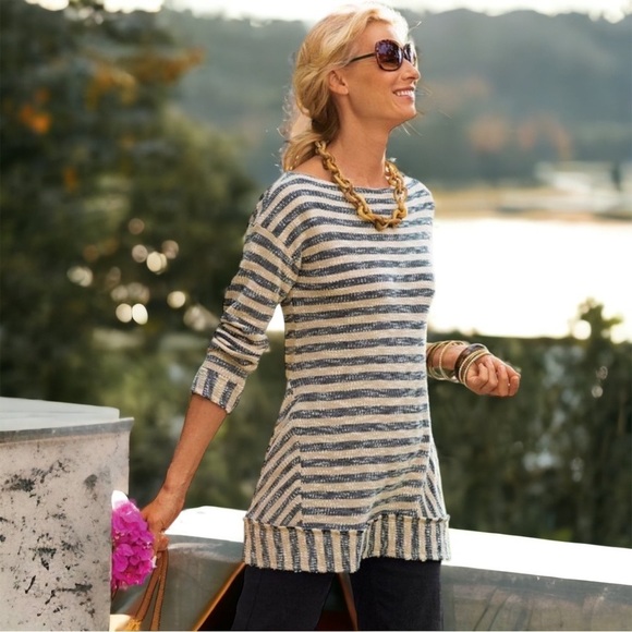 Soft Surroundings Mariana Nautical Stripe Pullover Tunic Sweater Top Small - Picture 1 of 8